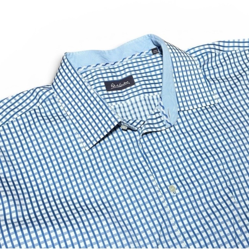 Robert Graham Blue White Check Button Front Shirt Men's Size 48